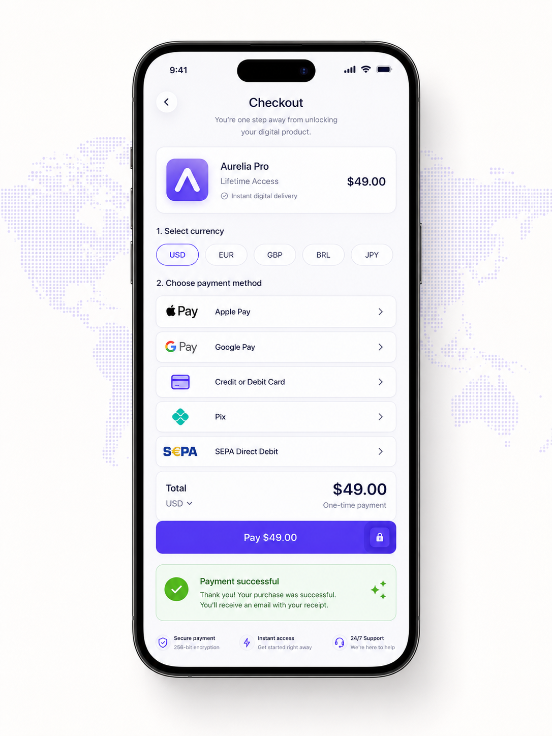 Nolstra mobile checkout with Apple Pay, Google Pay, Pix, and SEPA