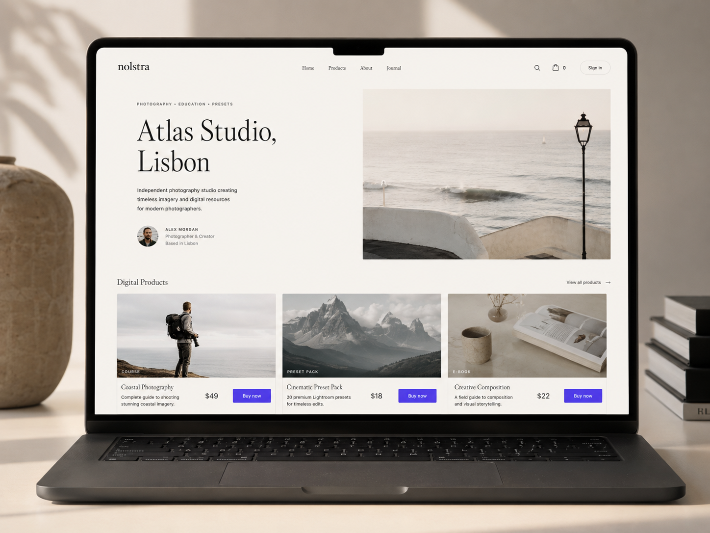 A creator storefront built on Nolstra, selling digital products